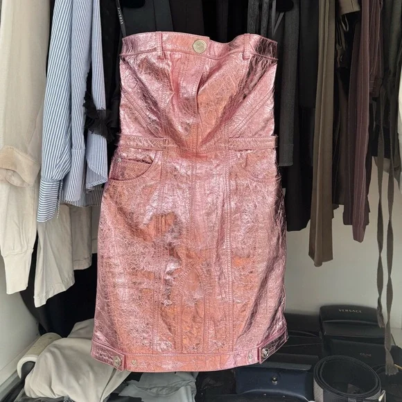 VersaceLaminated Leather Strapless Minidress